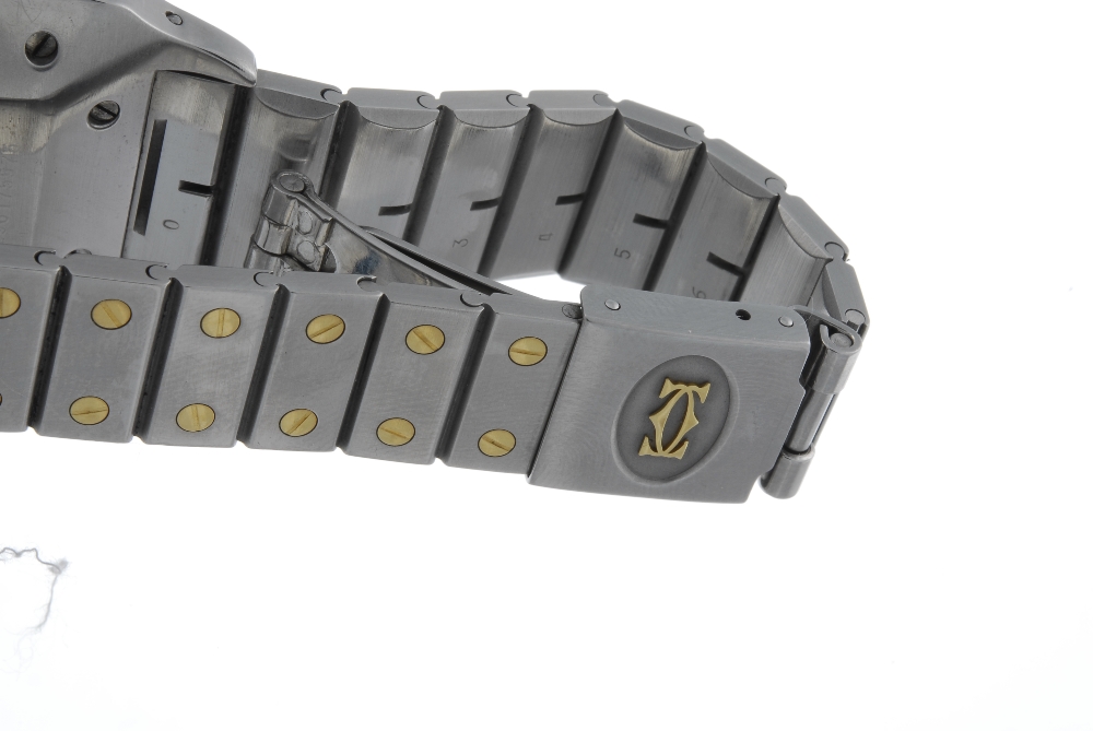CARTIER - a Santos bracelet watch. Stainless steel case with yellow metal bezel. Numbered 296175575. - Image 4 of 4