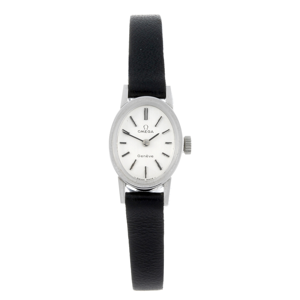 OMEGA - a lady's GenÞve wrist watch. Stainless steel case. Numbered 511.363. Signed manual wind