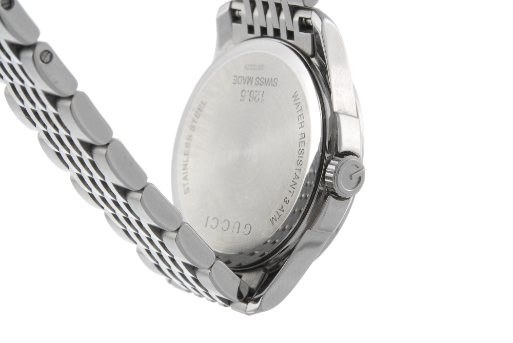 GUCCI - a lady's 126.5 bracelet watch. Stainless steel case with factory diamond set bezel. Numbered - Image 3 of 4