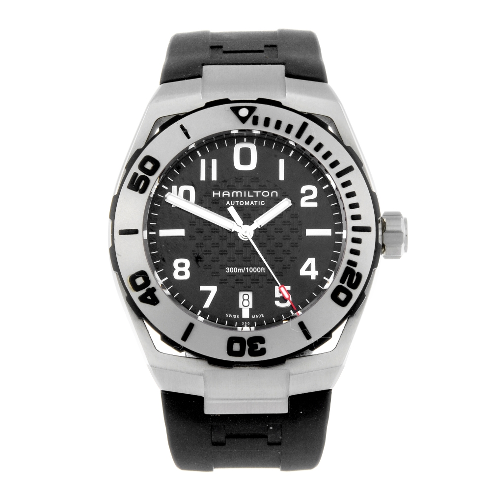 CURRENT MODEL: HAMILTON - a gentleman's Khaki Navy Sub wrist watch. Stainless steel case with