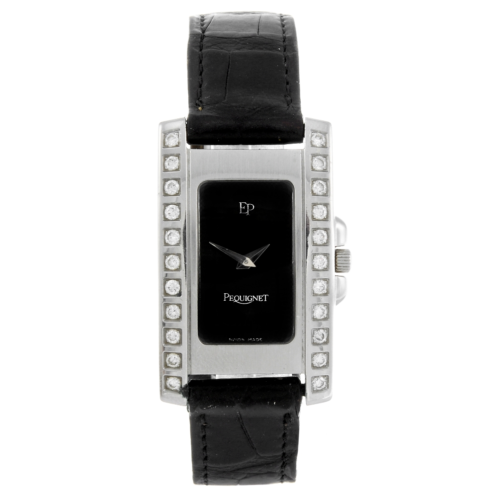PEQUIGNET - a lady's Equus wrist watch. Factory diamond set stainless steel case. Numbered 7215349