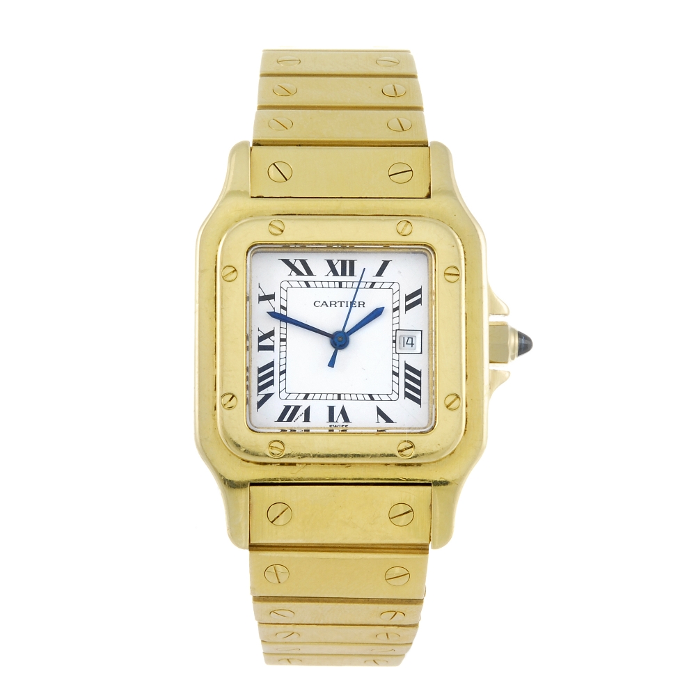 CARTIER - a Santos bracelet watch. Yellow metal case, stamped 18k 750 with poincon. Signed automatic