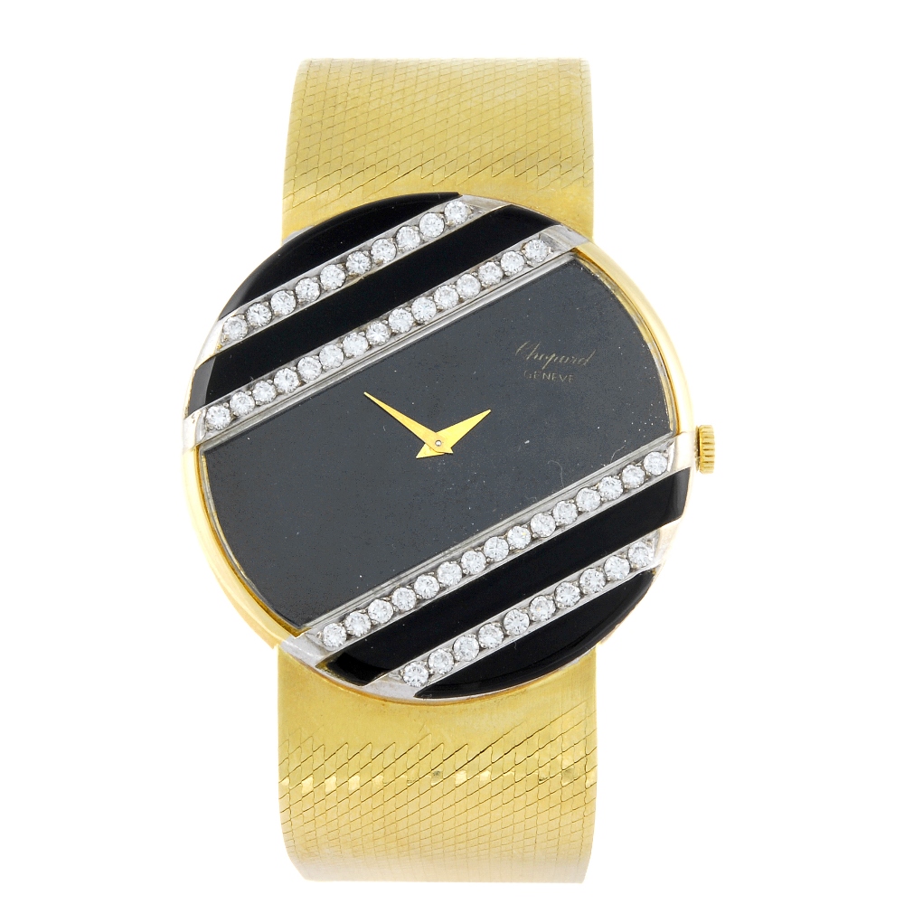 CHOPARD - a gentleman's bracelet watch, retailed by Kutchinsky. Factory diamond and onyx set 18ct