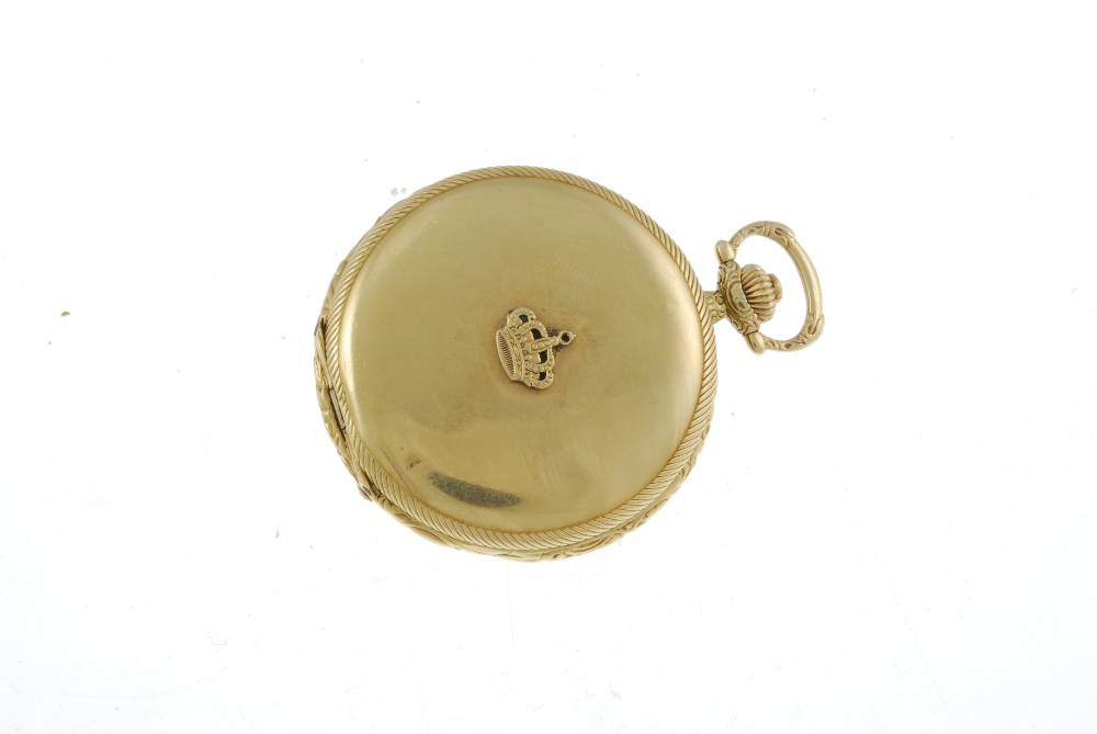 A full hunter pocket watch by Vulcain. Yellow metal case, stamped 18C, with crown to cover. Number - Image 2 of 4