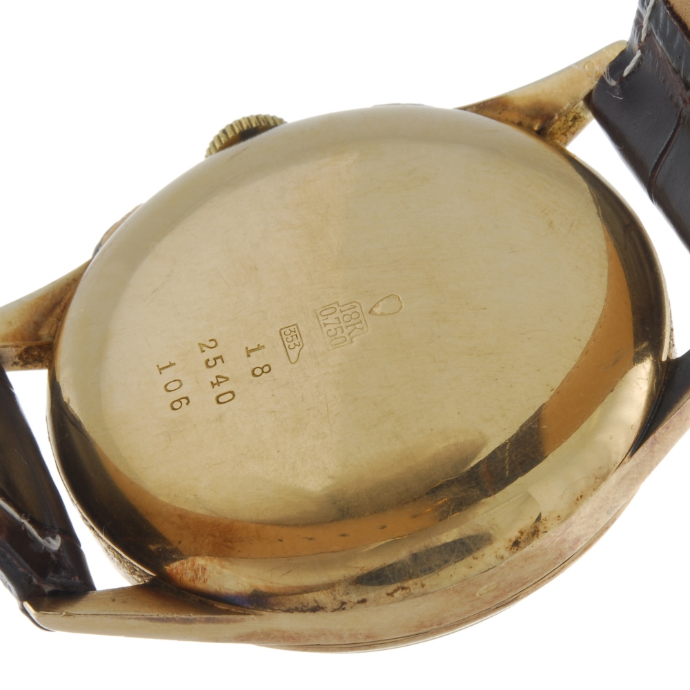 TELDA - a gentleman's chronograph wrist watch. Yellow metal case, stamped 18K 0.750 with poincon. - Image 2 of 4