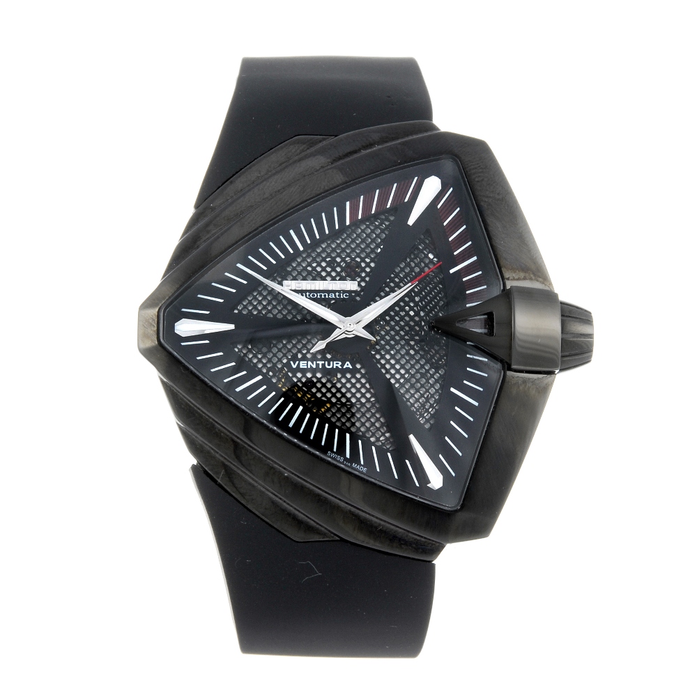 HAMILTON - a gentleman's Ventura wrist watch. PVD treated stainless steel case with exhibition