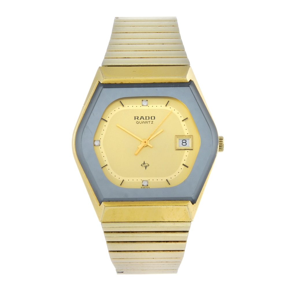 RADO - a gentleman's bracelet watch. Gold plated case with stainless steel case back. Reference