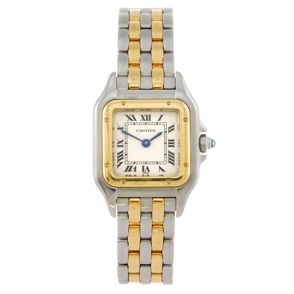 CARTIER - a Panthere bracelet watch. Stainless steel case with yellow metal bezel. Reference 1120,