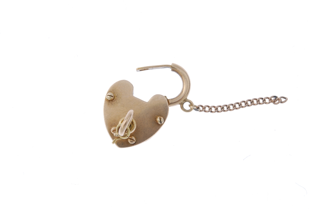 A late Victorian 15ct gold padlock clasp, circa 1890. The heart-shape padlock, with working key. - Image 2 of 3