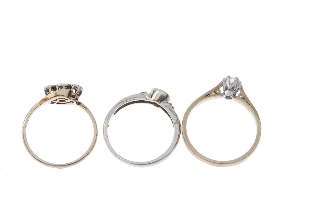 Three 9ct gold diamond rings. To include a brilliant-cut diamond single-stone ring, a brilliant- - Image 3 of 3