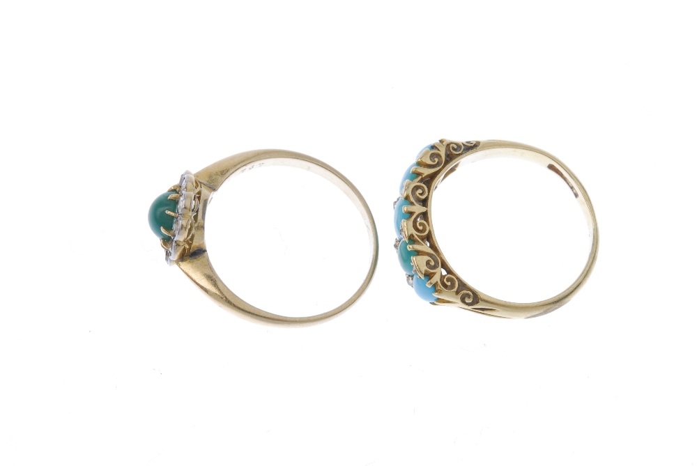 Two early 20th century 18ct gold turquoise and diamond rings. To include a circular turquoise and - Image 3 of 4