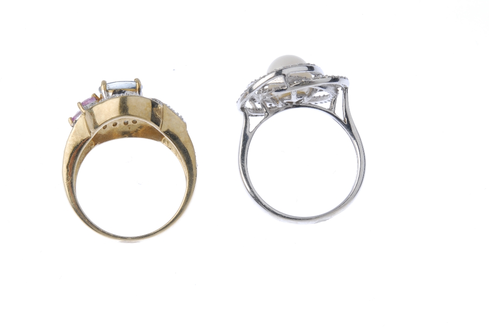 Two diamond and gem-set rings. The first designed as a 9ct gold oval-shape sapphire with pave-set - Image 3 of 3