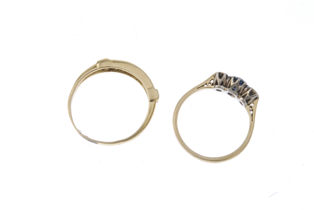 Two sapphire and diamond dress rings. The first designed as a square-shape sapphire line with - Image 4 of 4
