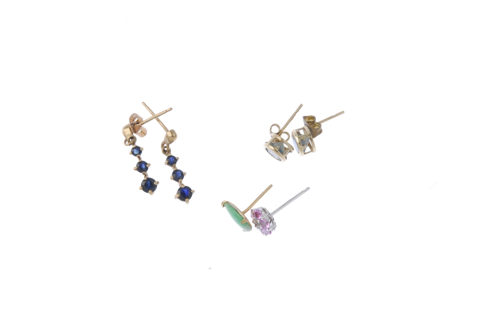 A selection of seven pairs of gem-set earrings and two single earrings. To include a pair of 9ct - Image 3 of 3