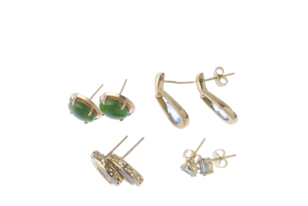 A selection of seven pairs of gem-set earrings and two single earrings. To include a pair of 9ct - Image 2 of 3