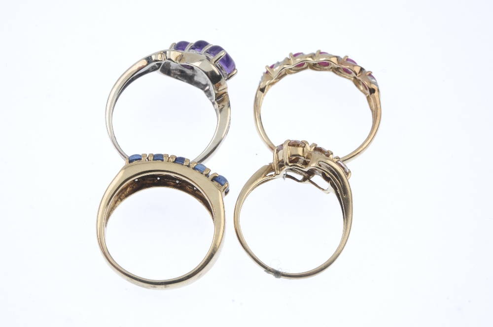 A selection of four diamond and gem-set rings. To include a sapphire cabochon and diamond ring, a - Image 4 of 4