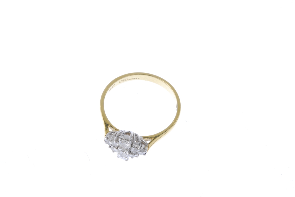 An 18ct gold diamond cluster ring. Of marquise-shape outline, the brilliant-cut diamond line, with - Image 2 of 4