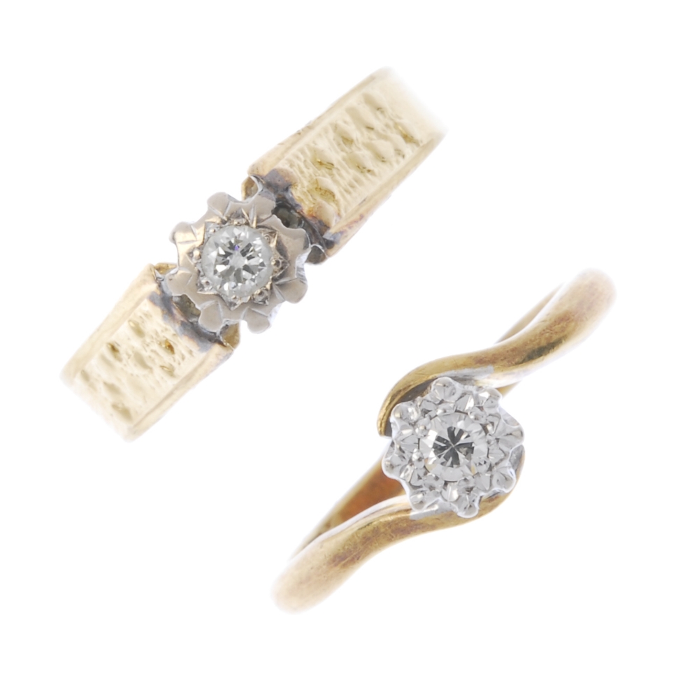 Two mid 20th century 18ct gold diamond single-stone rings. To include a mid 20th century brilliant-