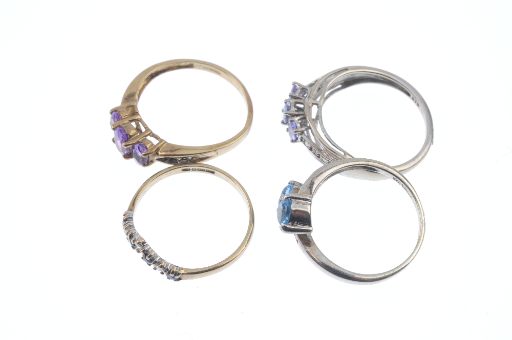 A selection of four diamond and gem-set rings. To include a 9ct gold oval-shape amethyst three-stone - Image 3 of 4