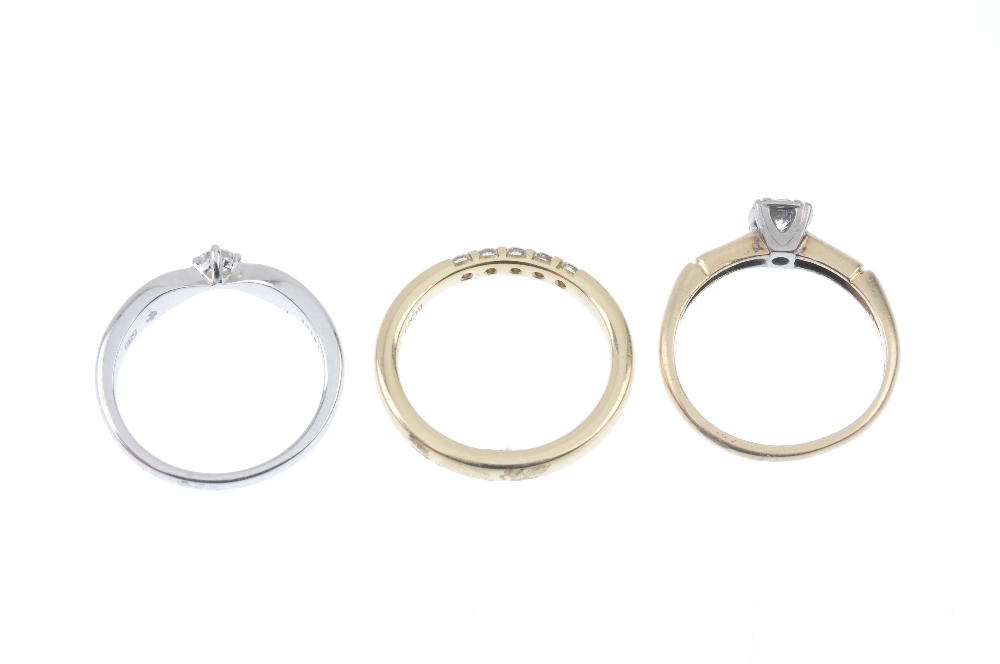 A selection of three diamond rings. To include two brilliant-cut diamond single-stone rings, - Image 3 of 3