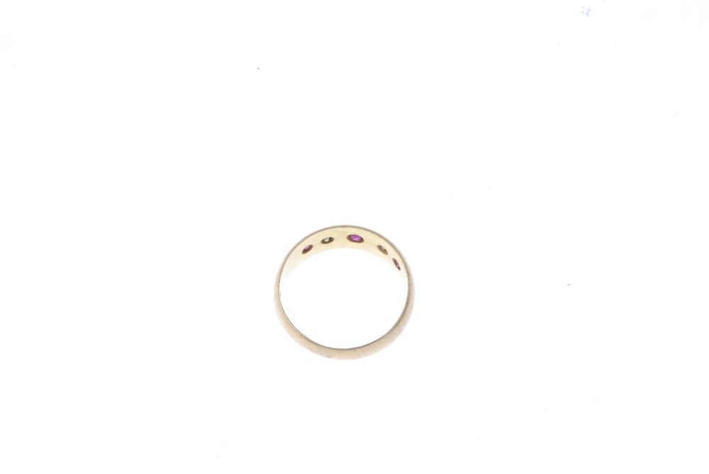 A Victorian 18ct gold ruby and diamond five-stone ring. The circular-shape ruby and single-cut - Image 4 of 4