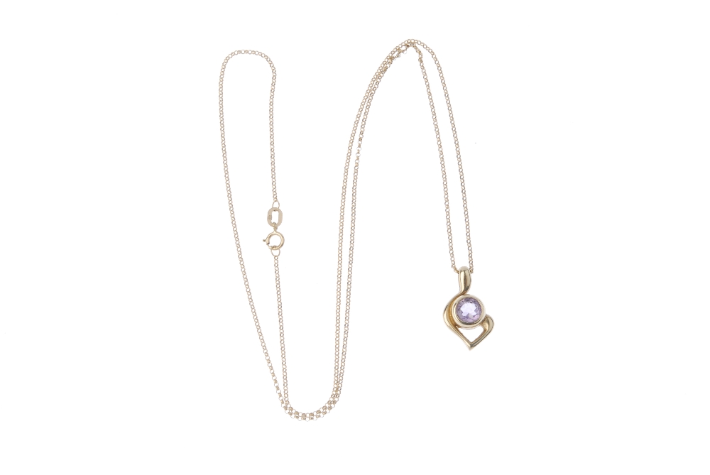 A selection of three 9ct gold gem-set and diamond pendants. To include a 9ct gold amethyst single- - Image 2 of 3