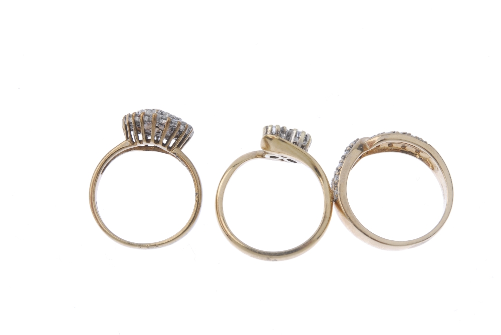 A selection of three 9ct gold diamond rings. To include a brilliant-cut diamond two-stone - Image 3 of 3