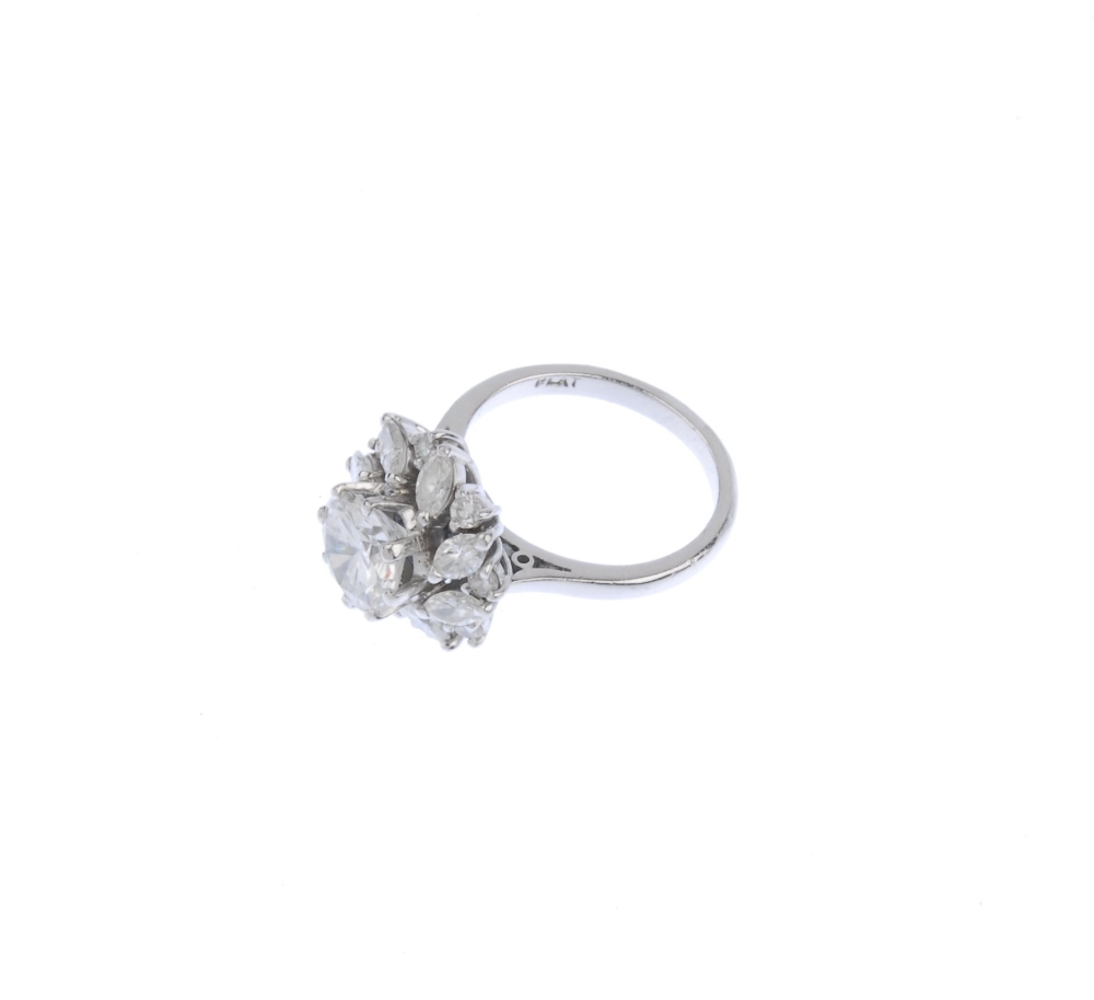(540651-1-A) A diamond cluster ring. The brilliant-cut diamond, within a marquise and brilliant- - Image 3 of 3