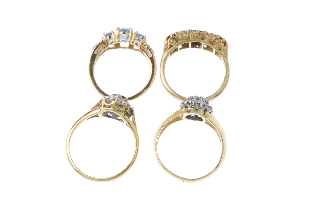 A selection of four diamond and gem-set rings. To include an 18ct gold circular-shape blue zircon - Image 4 of 4