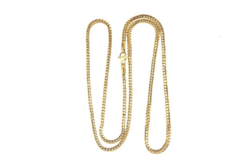 A foxtail-link chain. With figure-of-eight clasp. Length 62.4cms. Weight 32.1gms.  Overall condition - Image 2 of 2