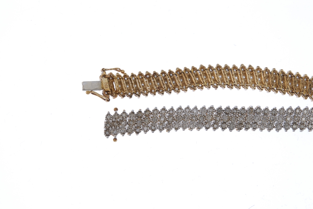 A 9ct gold diamond bracelet. Designed as a series of single-cut diamond diagonal bar links, to the - Image 3 of 3