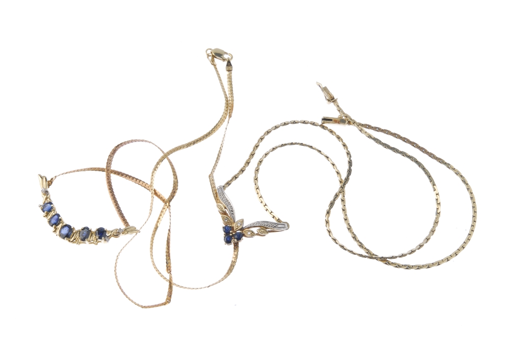 Two sapphire and diamond necklaces. The first designed as a series of oval-shape sapphires with - Image 2 of 2