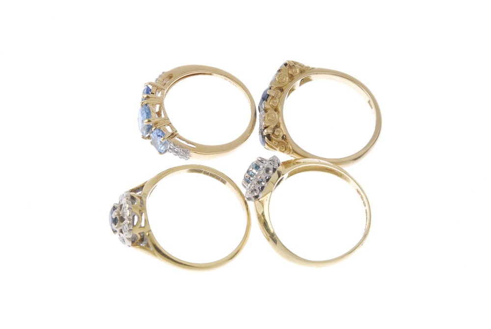 A selection of four diamond and gem-set rings. To include an 18ct gold circular-shape blue zircon - Image 3 of 4