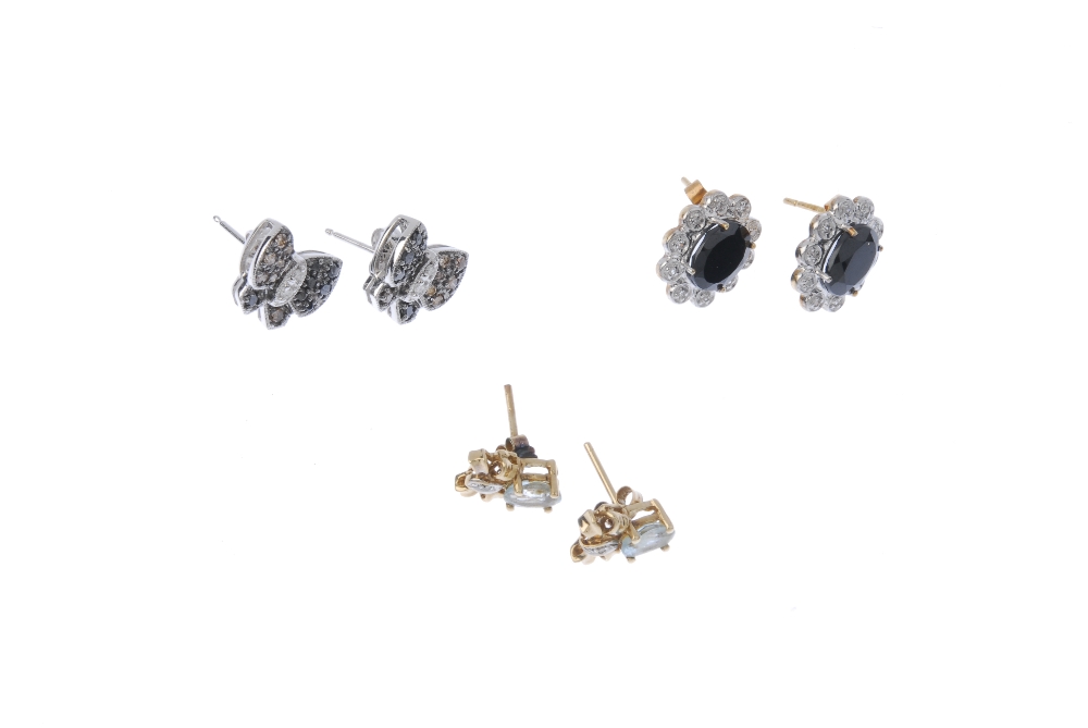 A selection of four pairs diamond and gem-set earrings. To include two pairs of oval-shape - Image 3 of 3