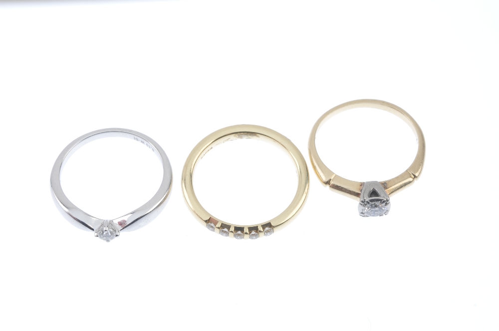 A selection of three diamond rings. To include two brilliant-cut diamond single-stone rings, - Image 2 of 3