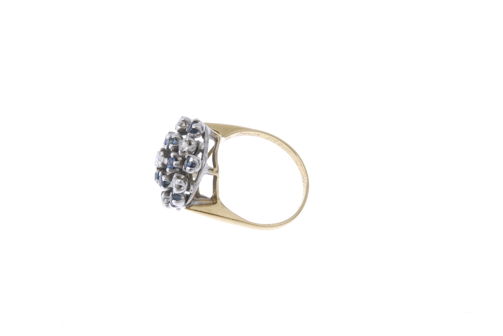 An 18ct gold sapphire and diamond cluster ring. Of openwork design, the brilliant-cut diamond, - Image 3 of 4