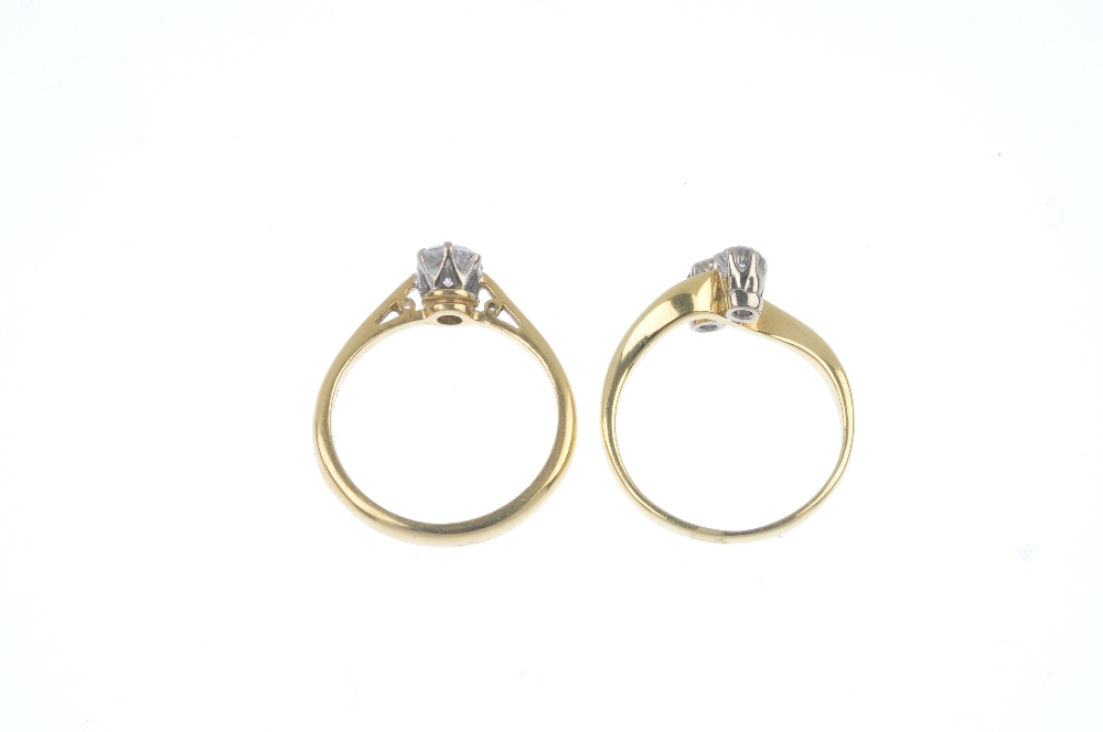 Two 18ct gold diamond rings. To include a brilliant-cut diamond two-stone crossover ring and a - Image 3 of 3