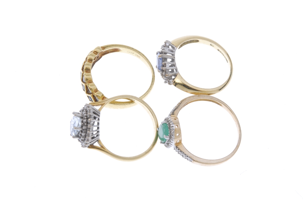 A selection of four gold diamond and gem-set rings. To include an 18ct gold sapphire and diamond - Image 3 of 4