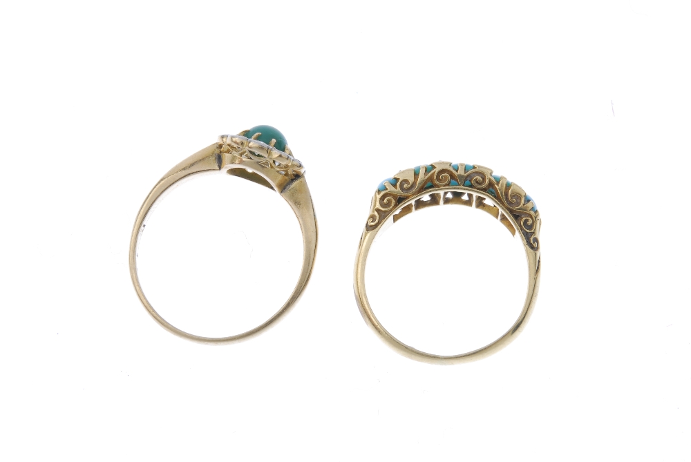 Two early 20th century 18ct gold turquoise and diamond rings. To include a circular turquoise and - Image 4 of 4