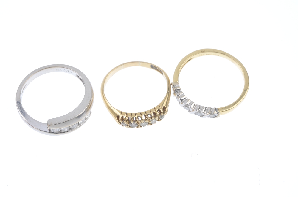 A selection of three 18ct gold diamond rings. To include a brilliant-cut diamond crossover ring, a - Image 2 of 3