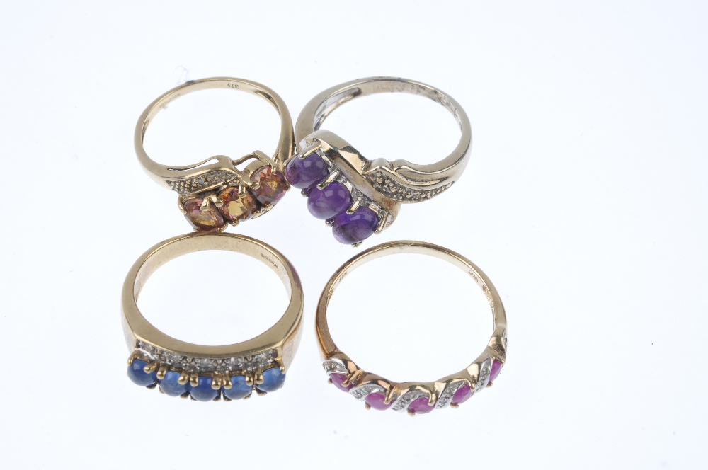 A selection of four diamond and gem-set rings. To include a sapphire cabochon and diamond ring, a - Image 2 of 4