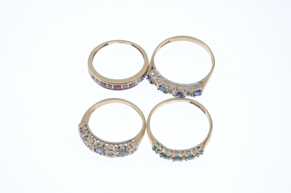 A selection of four 9ct gold diamond and gem-set rings. To include a circular-shape sapphire and - Image 2 of 3