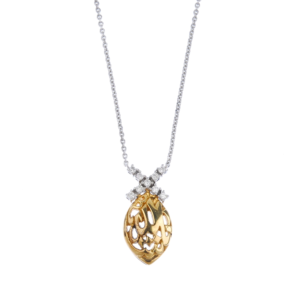 (539628-1-A) A diamond necklace and pendant. The necklace designed as a middle-eastern script