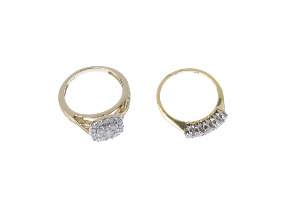 Two diamond rings. The first a graduated circular-cut diamond five-stone ring, the second a 9ct gold - Image 2 of 3