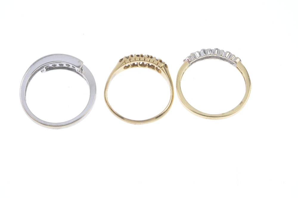 A selection of three 18ct gold diamond rings. To include a brilliant-cut diamond crossover ring, a - Image 3 of 3