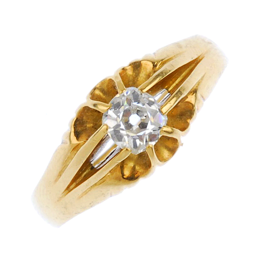 (542448-3-A) A mid-20th century 18ct gold diamond single-stone ring. The old-cut diamond, within a