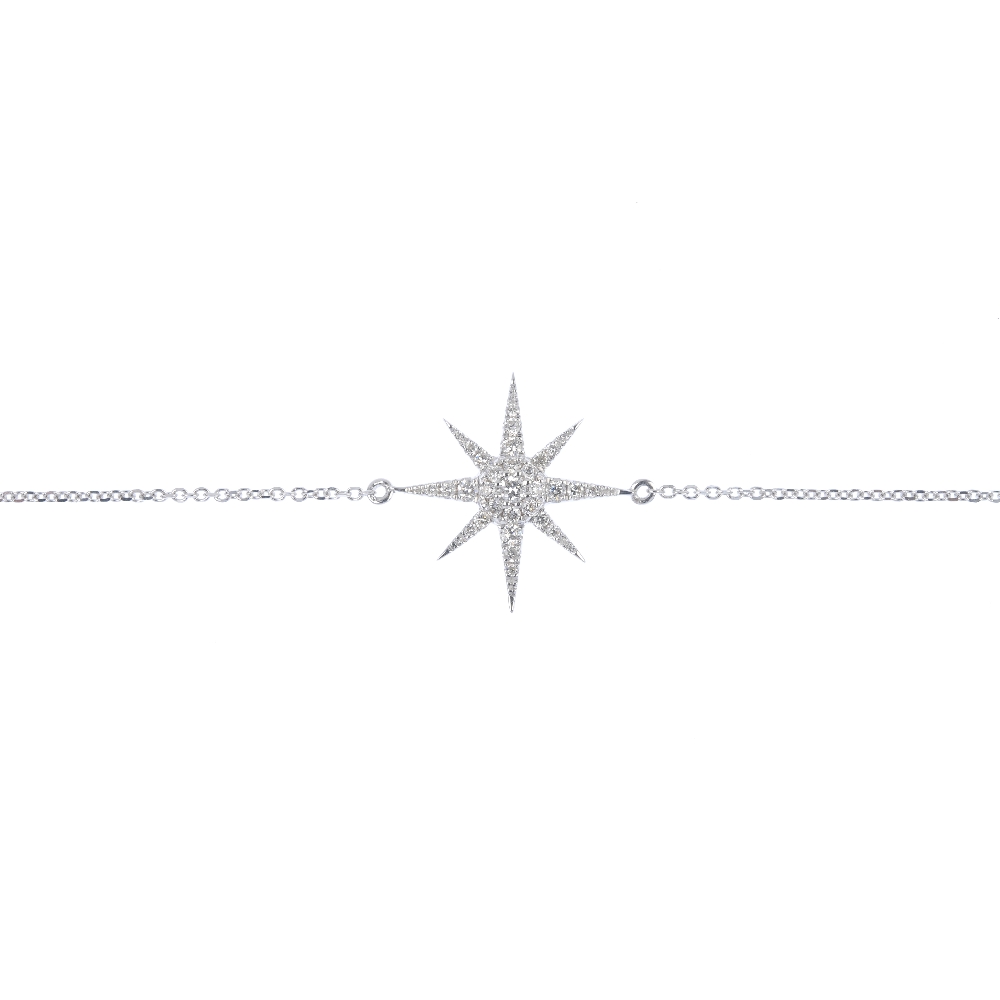 * A diamond star bracelet. The brilliant-cut diamond star, to the fine belcher-link chain. Total