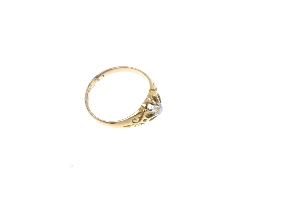 An 18ct gold diamond single-stone ring. The old-cut diamond, to the scrolling sides and - Image 3 of 4