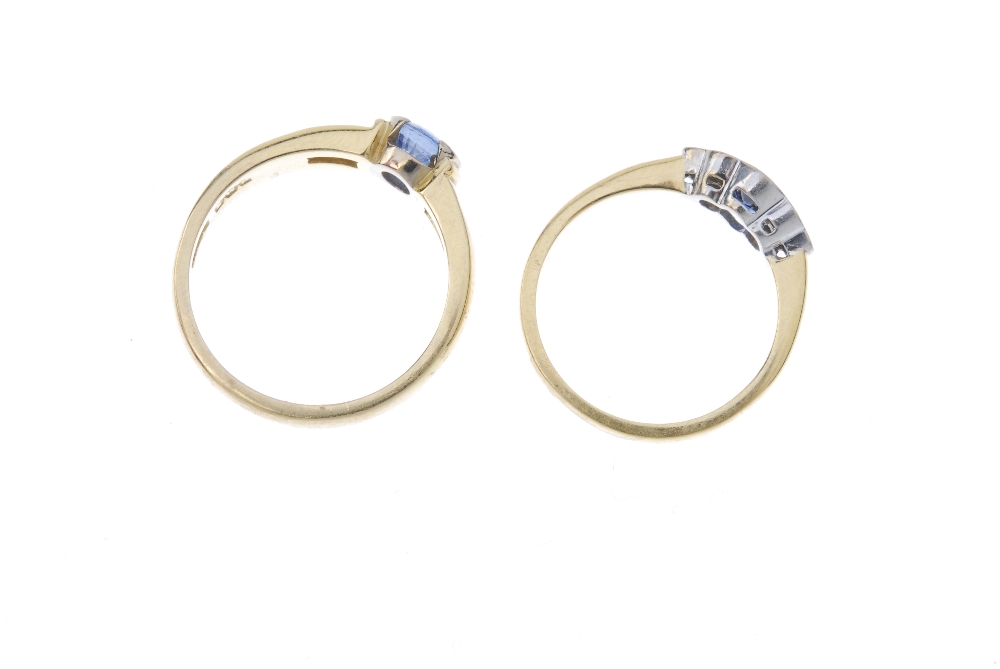 Two 18ct gold sapphire and diamond rings. To include a circular-shape sapphire and single-cut - Image 4 of 4