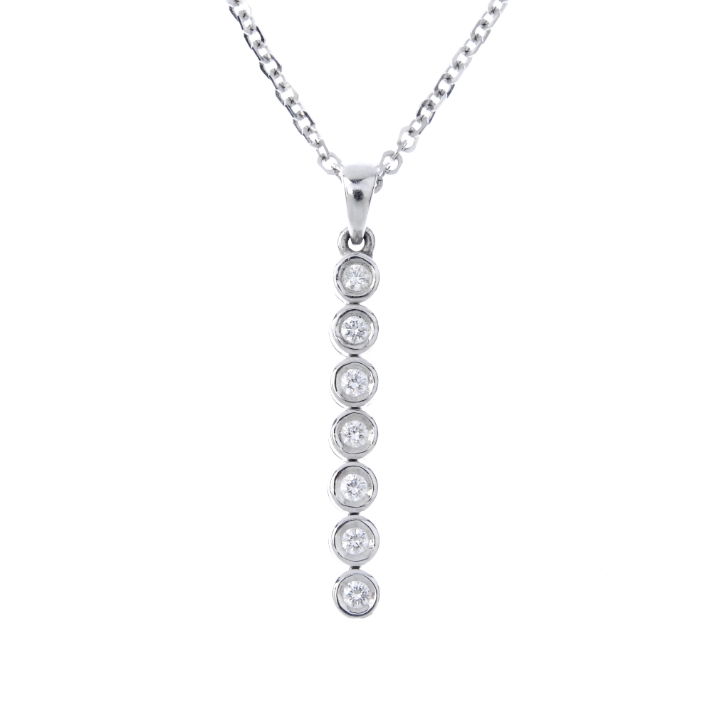 A diamond pendant. Designed as a brilliant-cut diamond collet articulated line, to the tapered